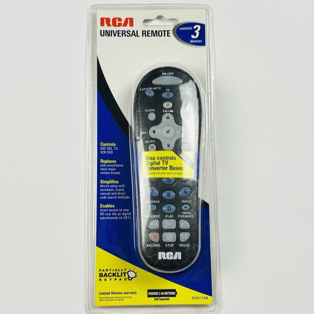 RCA Universal‎ Remote Control Black RCR311BN Wireless Controls 3 Devices New